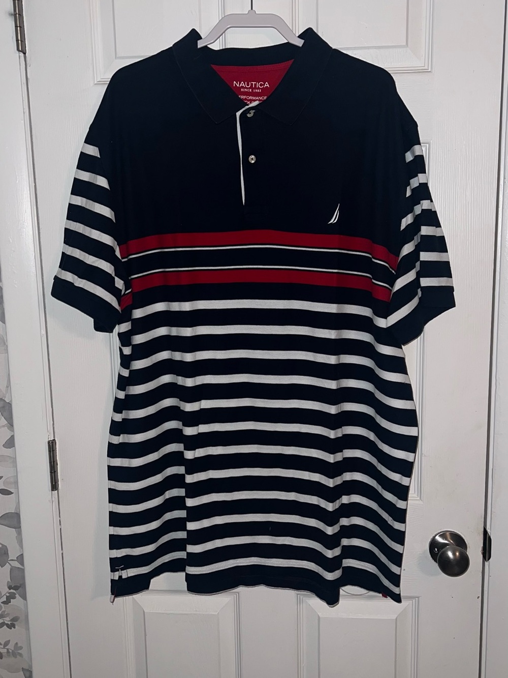 Nautica Black, White & Red Striped Men’s Polo